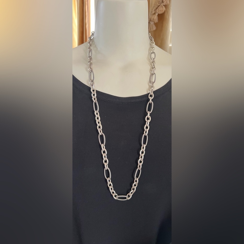 David Yurman Sterling Silver Figaro Link Chain Necklace 32” Long